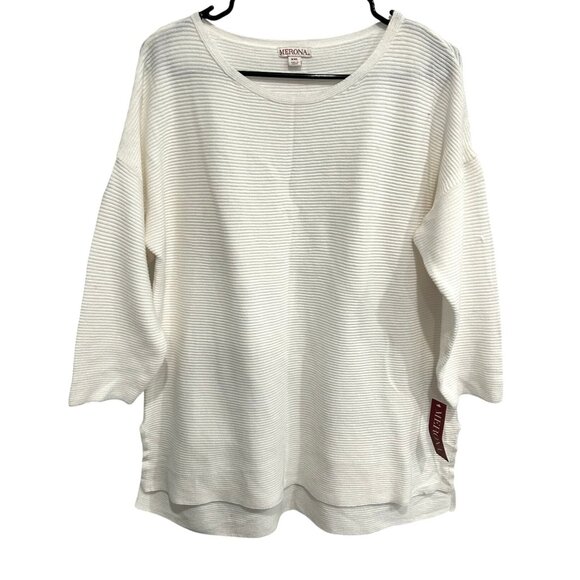 Merona NWT Womens Textured Ribbed White Pullover Tunic Sweater XXL - Picture 1 of 9